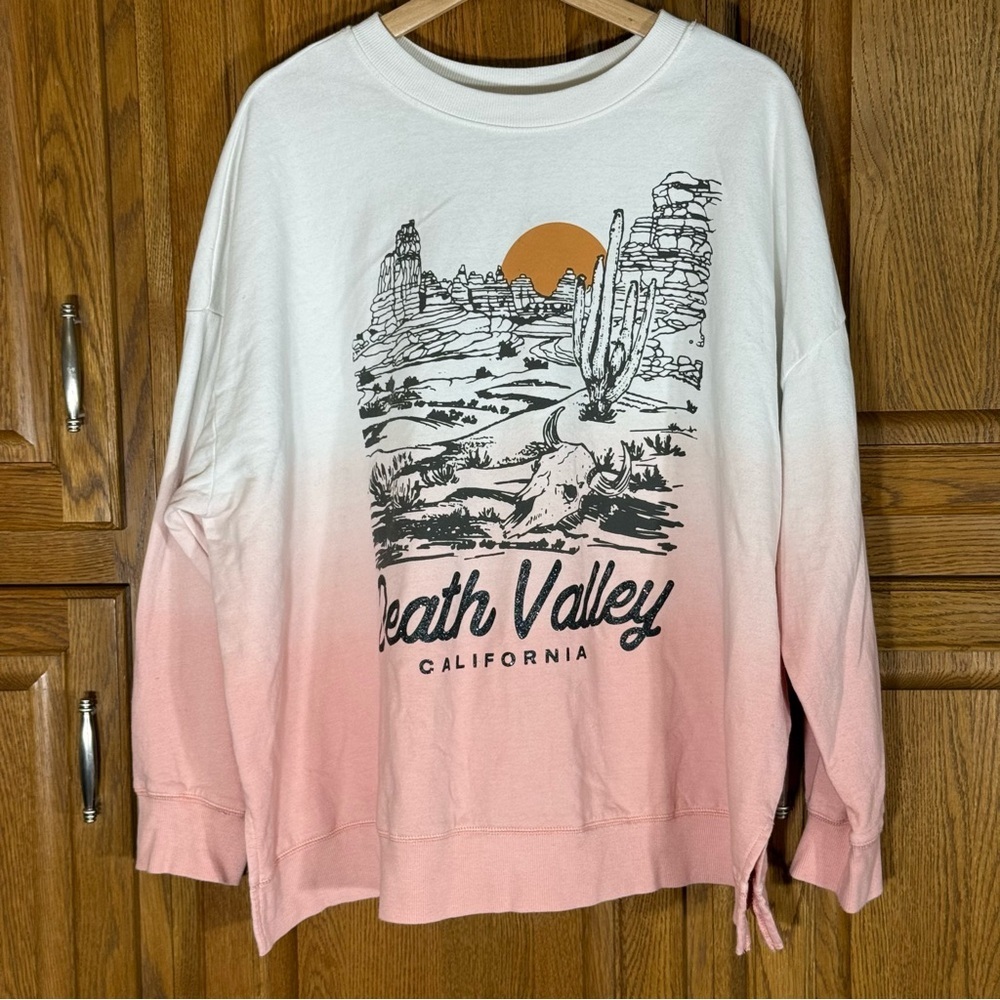 Terra & Sky Death Valley California Ombre Graphic Sweatshirt Pink White 2X